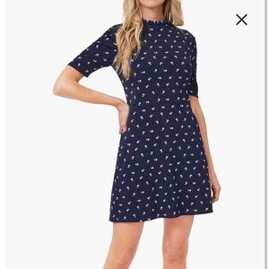 NWT CeCe Navy Blue Dress with White floral pattern dress size S